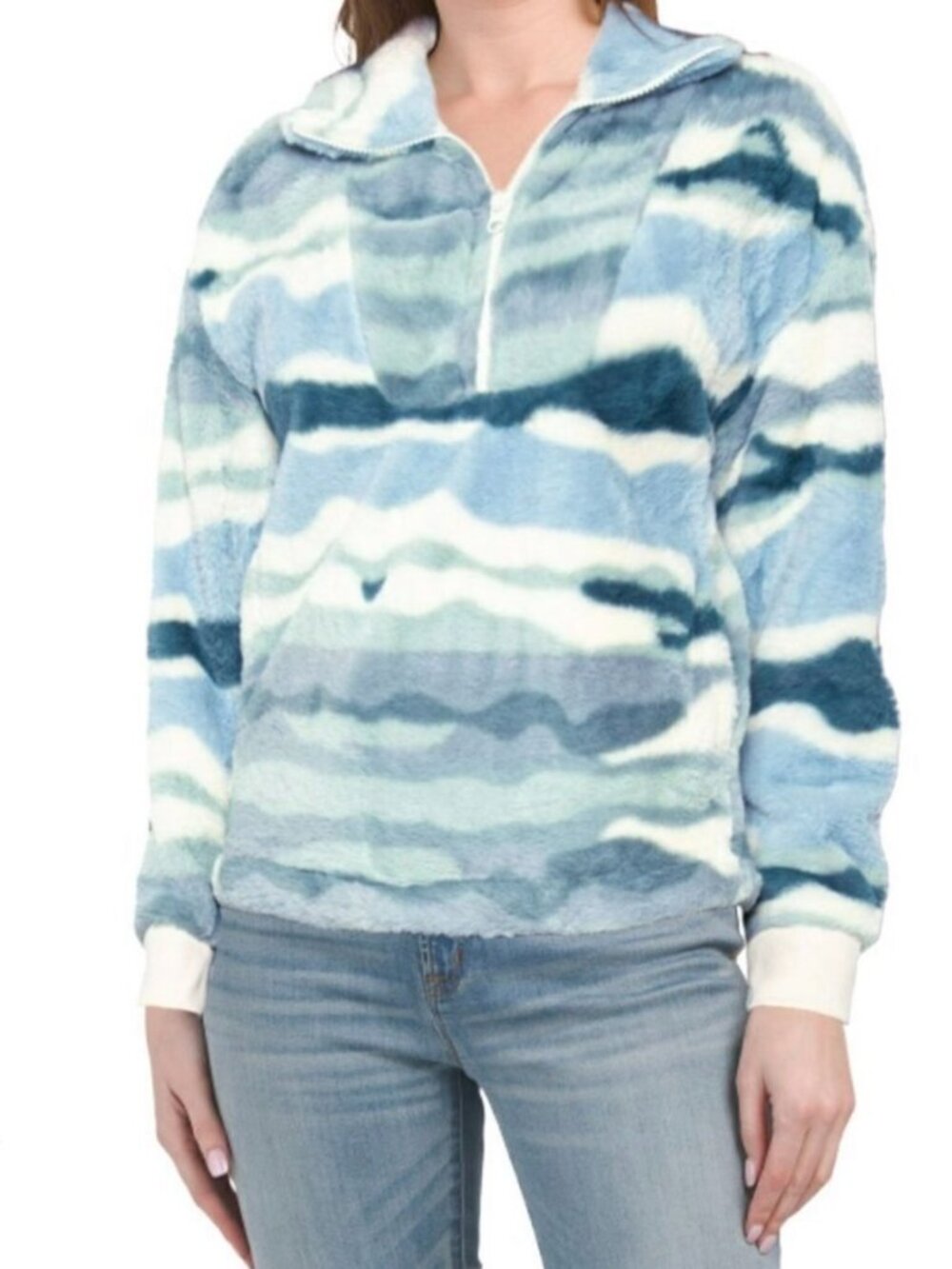 NWOT Mountain & Isles | Creek Multistripe Sherpa 1/4 Zip Textured Tonal Printed